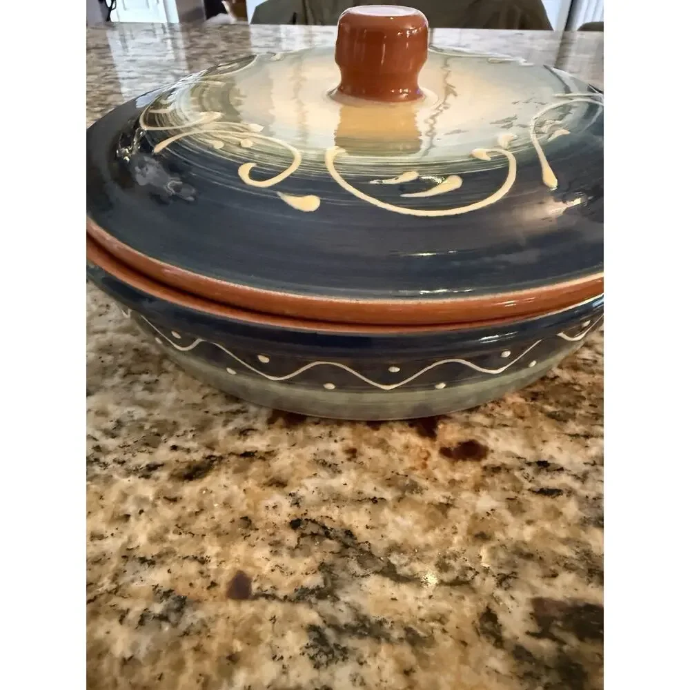Gorgeous Crate & Barrel Terra-Cotta Pottery Covered Casserole Dish New*